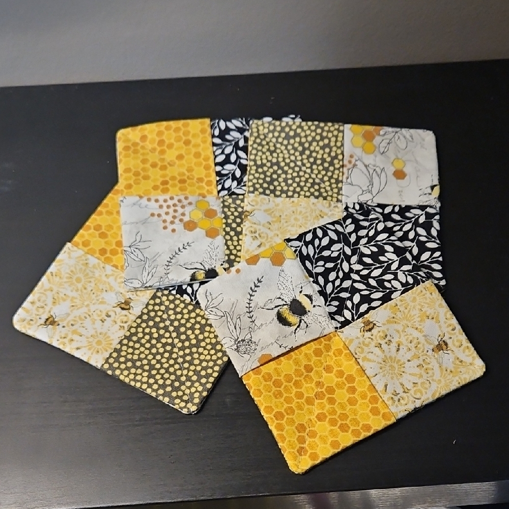 Bumble Bee Honey Fabric Coasters New Handmade of Quilting Cotton